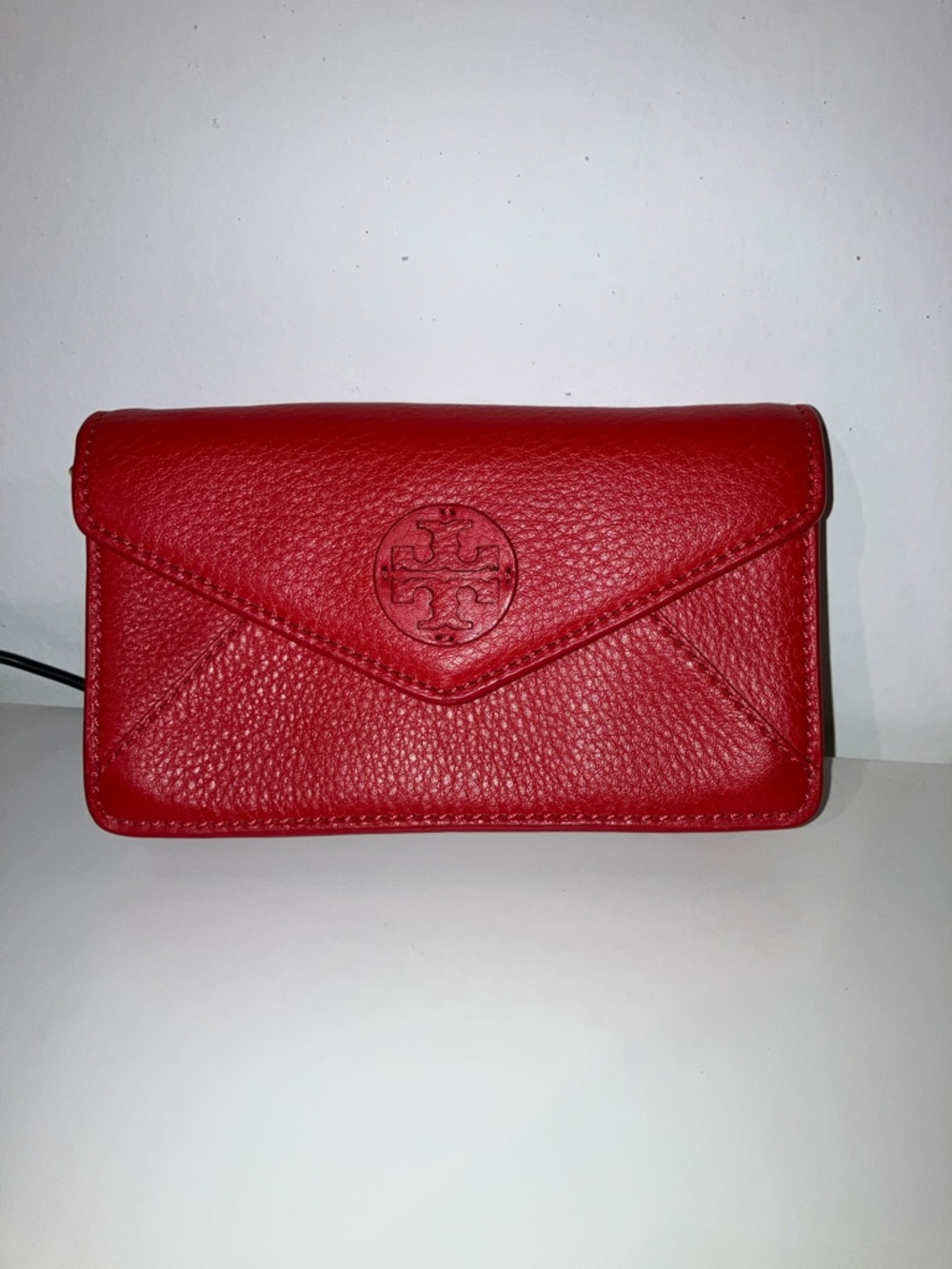 Tory Burch Red Pebbled Leather Envelope Clutch Wallet